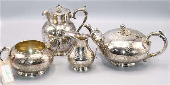 Victorian plated teaset and a hotwater pot